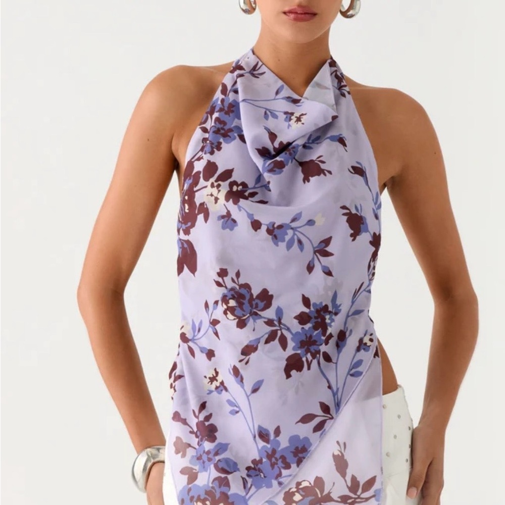 Peppermayo Lilac Floral Halter Scarf Top
